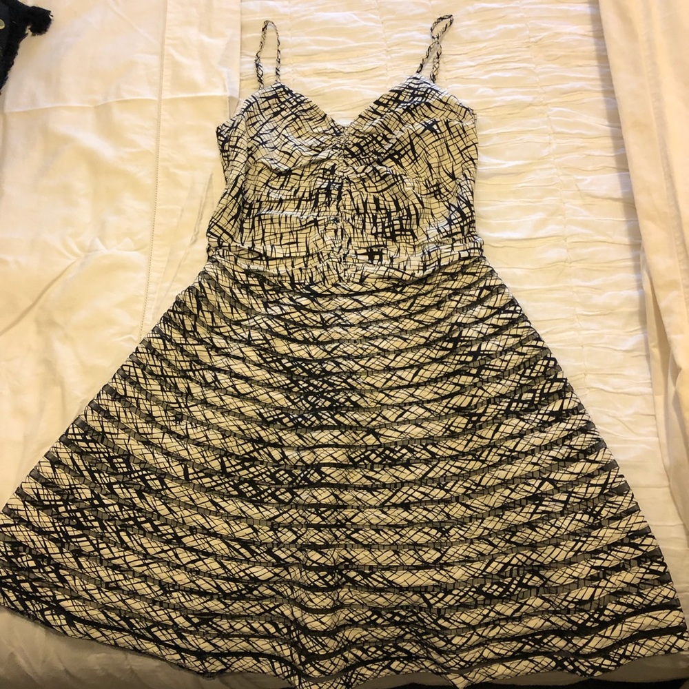 PARKER Black & White Silk spaghetti strap dress